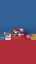 Patriotic postcard with bold red and blue design
